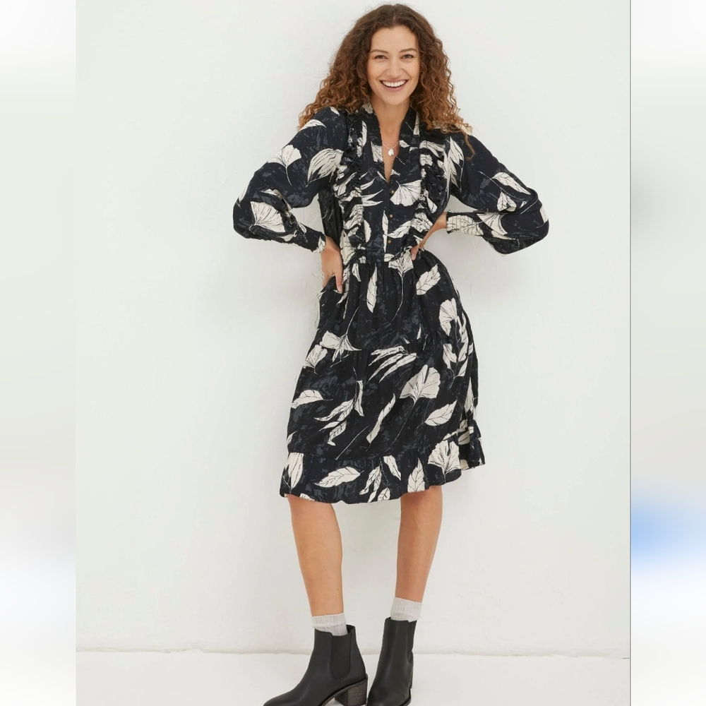 FAT FACE Darcey Twilight Leaves Print Dress Size 2L